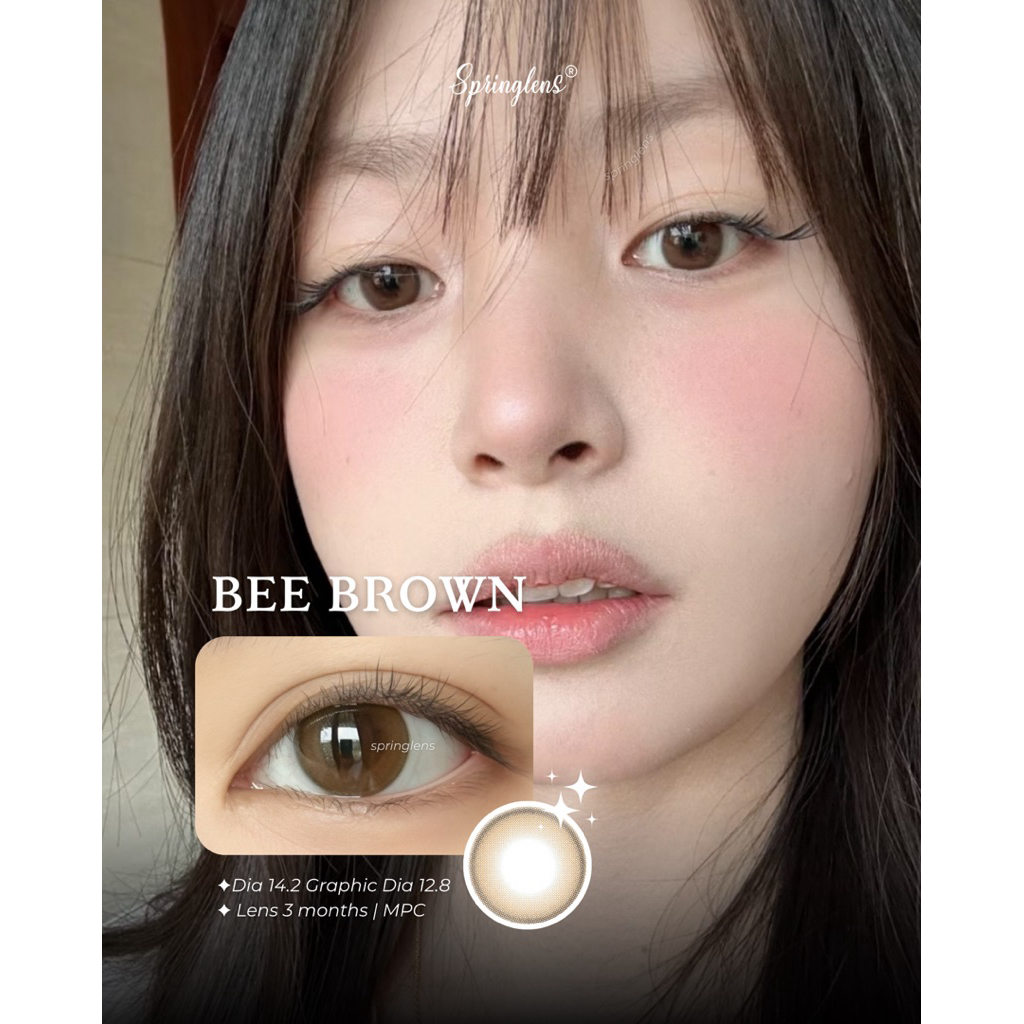 Kính áp tròng Bee Brown nâu hổ phách daily không giãn kết hợp Lin Brown x Choco MPC 3 tháng 0-7 độ | Spring Lens