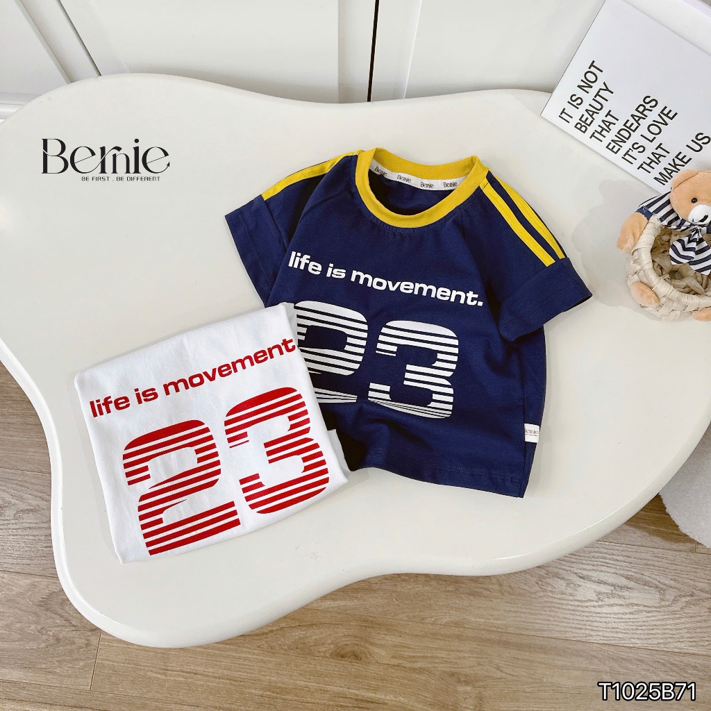 Set cộc tay thể thao in số cá tính Bernie, Bộ cotton cộc tay co giãn thoáng mát cho bé trai 9-28kg