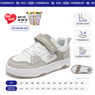 Giày sneaker bé trai HOBIBEAR EK2068 xám trắng có khóa dán và đế EVA chống trượt chính hãng