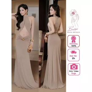 Đầm Body Cổ Yếm Dáng Dài Đính Tag Eo Chuẩn Mẫu Đầm Váy Dự Tiệc Ôm Body