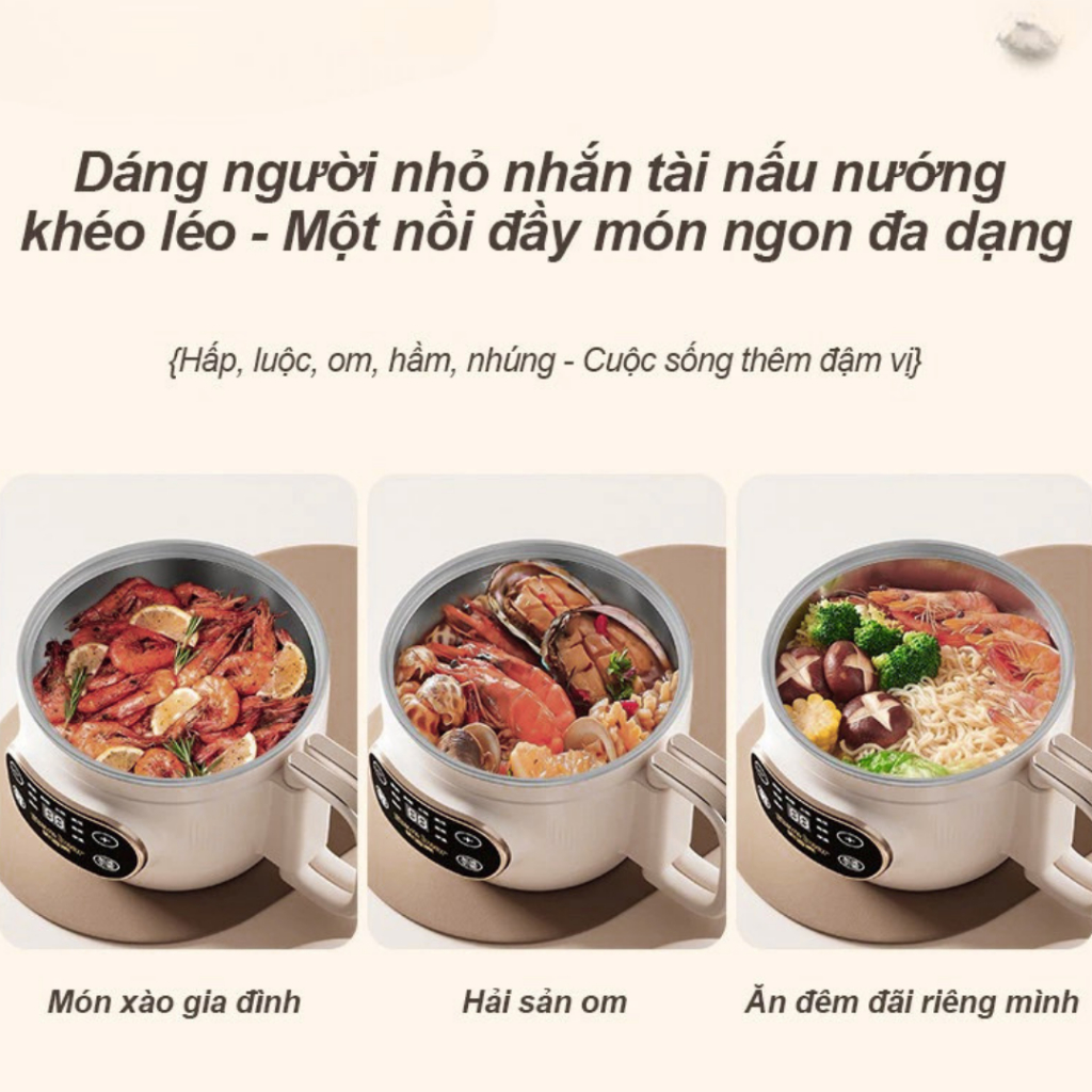 Nồi Điện Mini Chống Dính Đa Năng 3 Trong 1 - Nấu Mì, Nấu Lẩu, Hấp Thực Phẩm Cho Sinh Viên, Văn Phòng