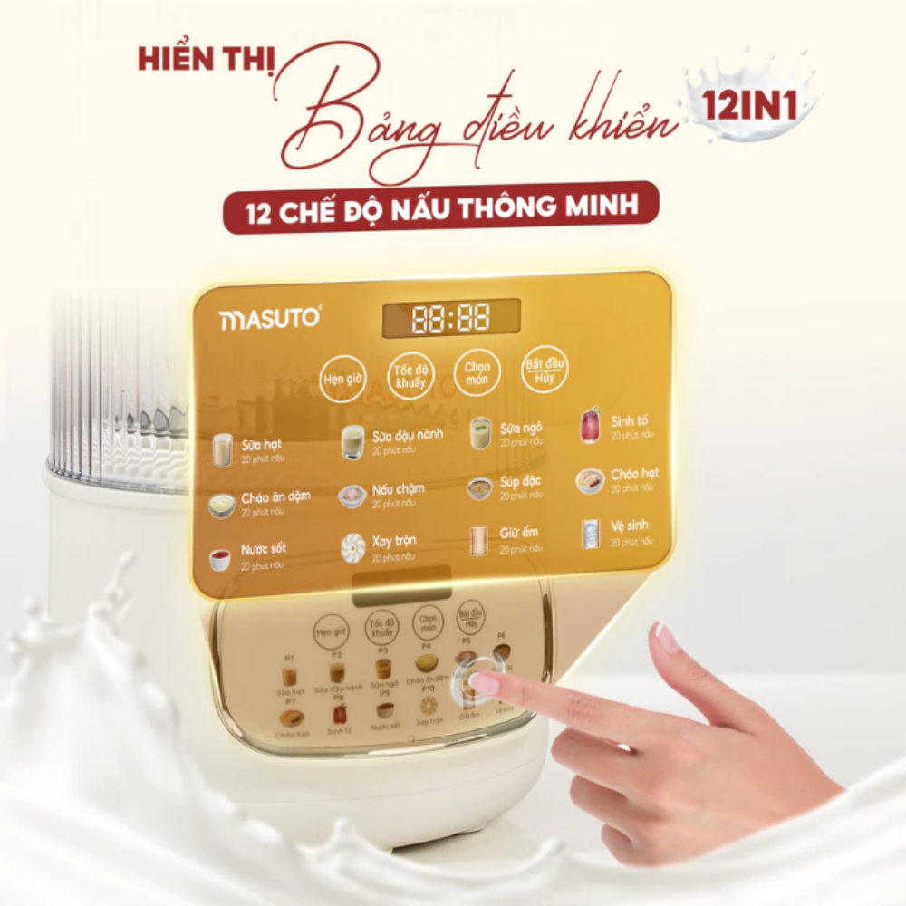Máy Làm Sữa Hạt MSLovePlus Masuto Dung Tích 1,2Lít, Chống Ồn, Chống Trào Với 12 Chế Độ Nấu, BH 2 Năm