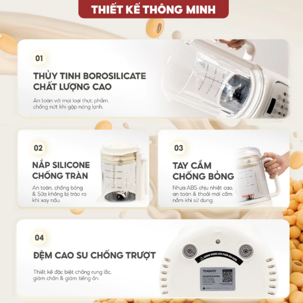 Máy Làm Sữa Hạt MSLovePlus Masuto Dung Tích 1,2Lít, Chống Ồn, Chống Trào Với 12 Chế Độ Nấu, BH 2 Năm