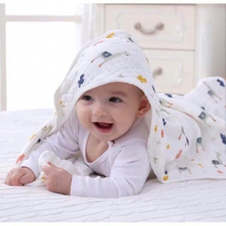 Ủ choàng xô có mũ sợi tre aden Kiluta siêu đẹp 4 lớp cho bé