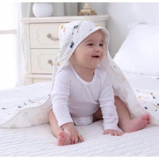 Ủ choàng xô có mũ sợi tre aden Kiluta siêu đẹp 4 lớp cho bé