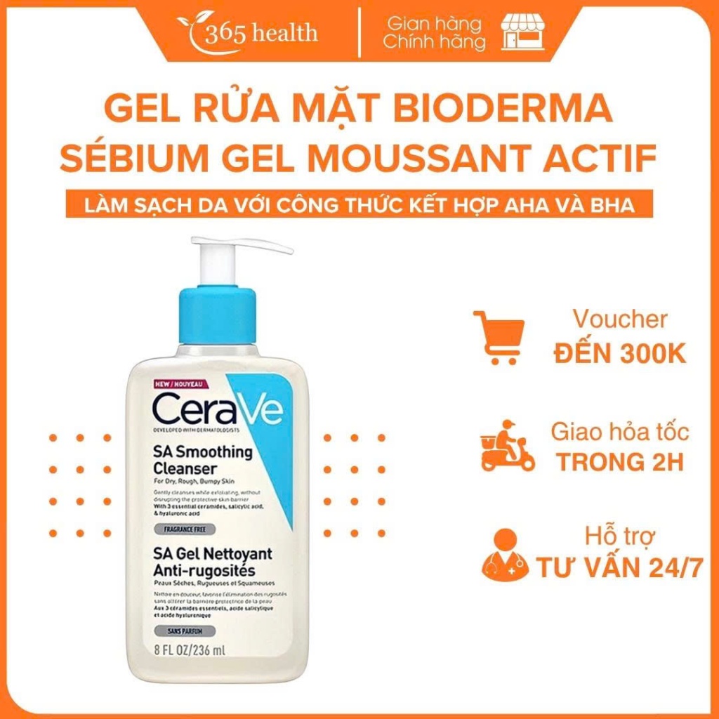 Sữa rửa mặt CeraVe SA Smoothing Cleanser dịu nhẹ dành cho da nhạy cảm 236ml/473ml