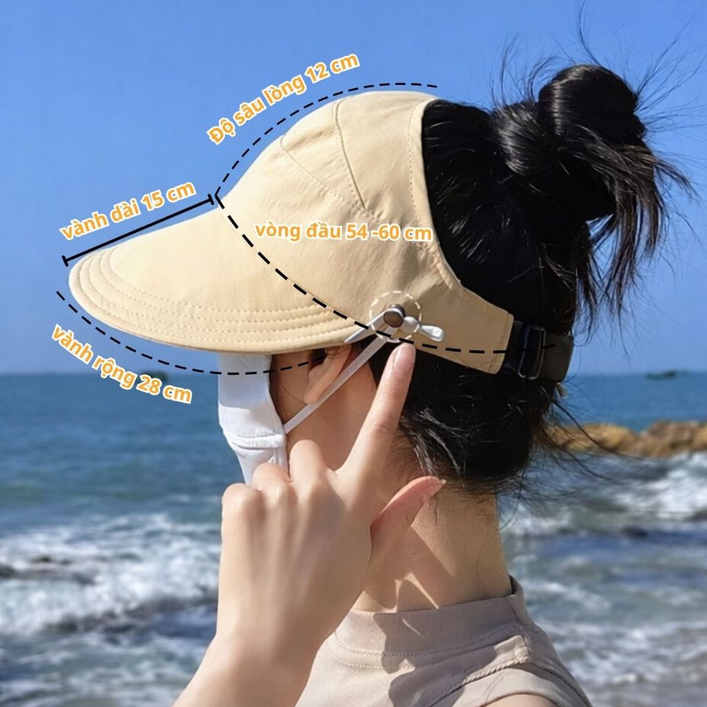 Mũ bucket vành rộng hở chóp, mũ chống nắng nửa đầu đi biển,nón hở đầu vải KAKI dày dặn thoáng mát
