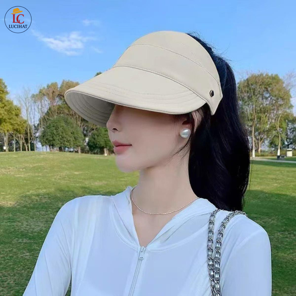 Mũ bucket vành rộng hở chóp, mũ chống nắng nửa đầu đi biển,nón hở đầu vải KAKI dày dặn thoáng mát