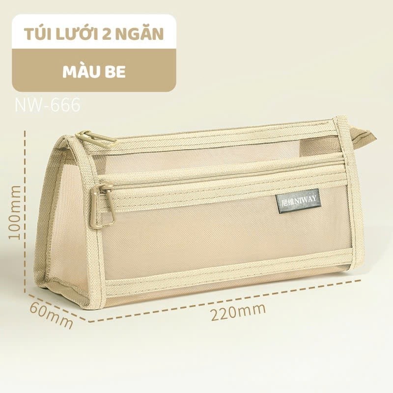 Hộp Bút Lưới 2 Ngăn Trong Suốt Đơn Giản, Túi Đựng Bút Văn Phòng Phong Cách Hàn Tiện Lợi, Giá Rẻ