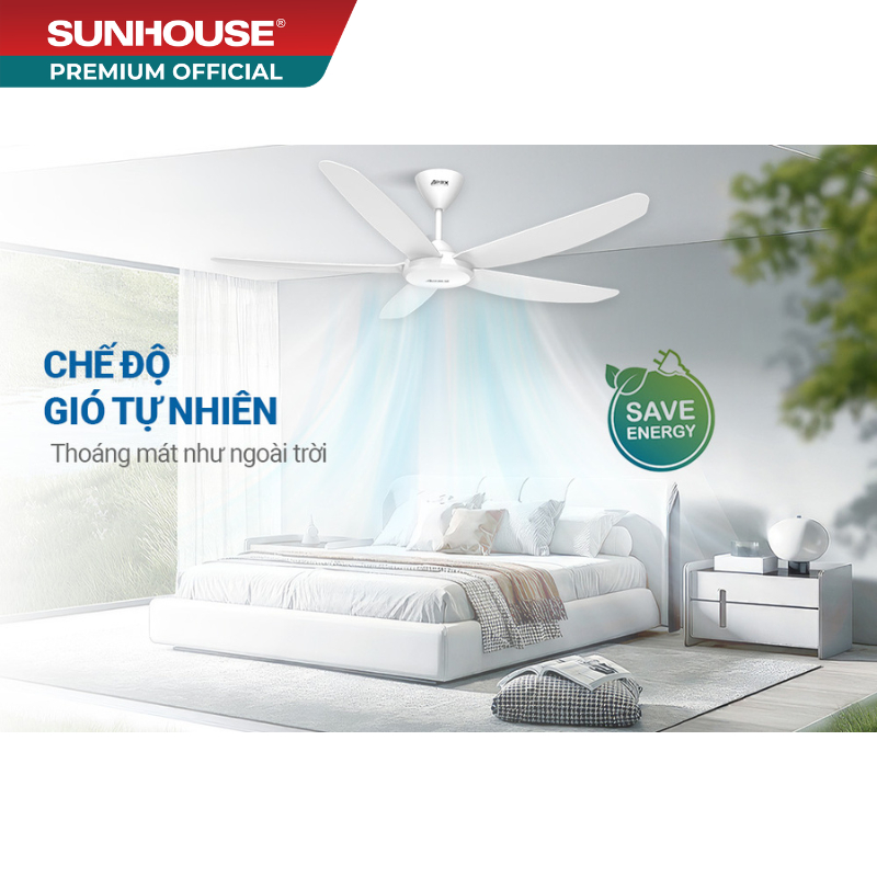Quạt trần 5 cánh SUNHOUSE APEX APF7668W - Tiết kiệm điện, đảo chiều quay dùng 4 mùa