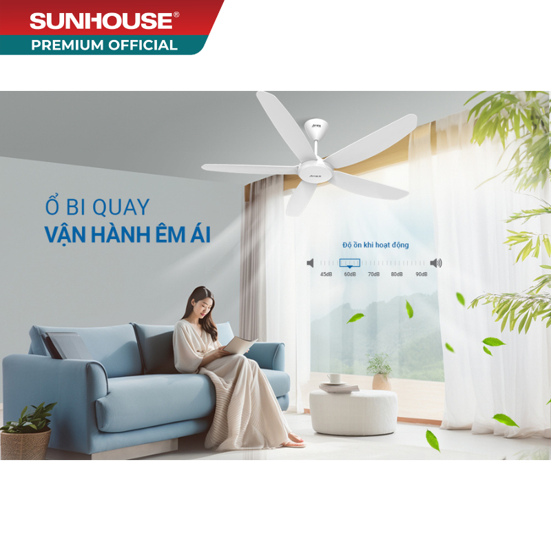 Quạt trần 5 cánh SUNHOUSE APEX APF7668W - Tiết kiệm điện, đảo chiều quay dùng 4 mùa