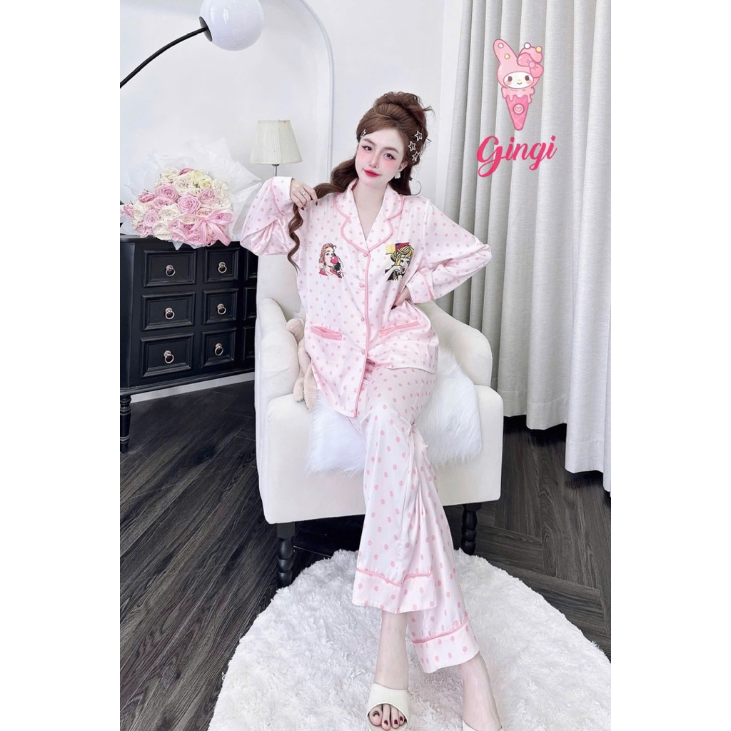 [21025]Tay dài quần dài pijama sang chảnh nắp túi ngược,lụa latin mềm nhẹ mát