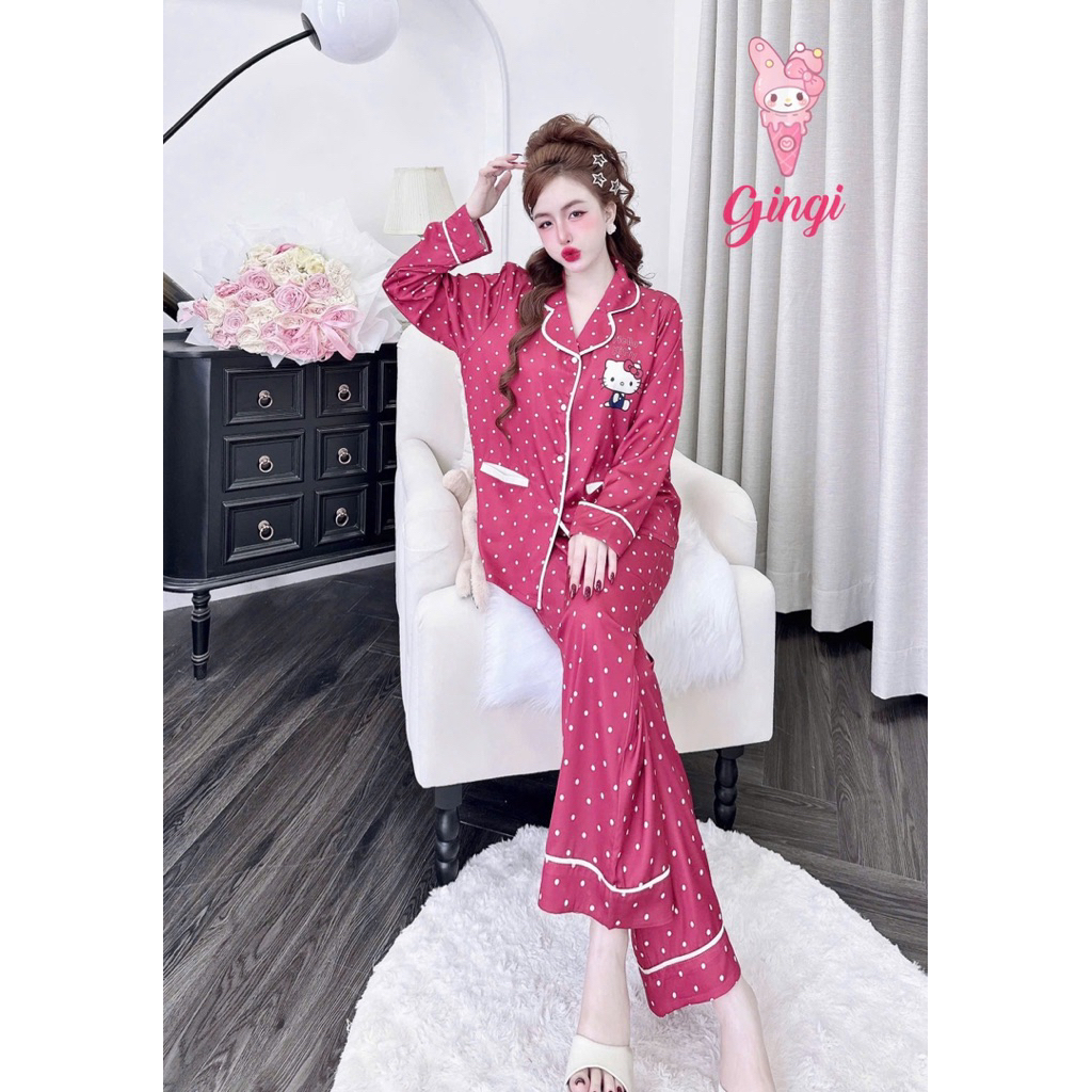 [21025]Tay dài quần dài pijama sang chảnh nắp túi ngược,lụa latin mềm nhẹ mát