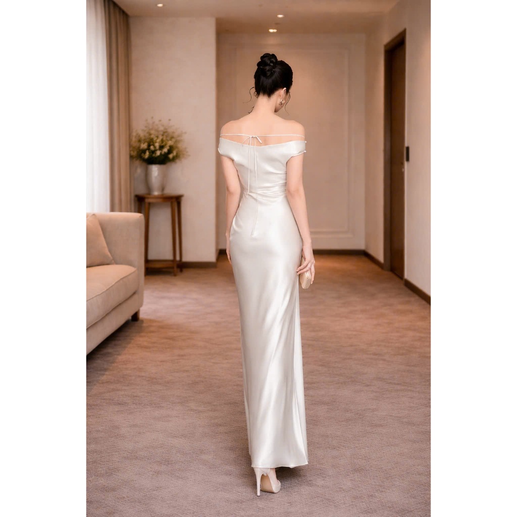 ĐẦM LỤA HÀN BỆT VAI HỒNG & NUDE