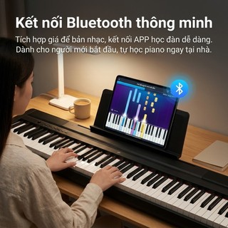 Đàn Piano 61 Phím Gập Gọn Bluetooth Pedal Giá Nhạc - Đàn Keyboard Cho Bé (Phích Châu Âu, Bảo Hành 12 Tháng)