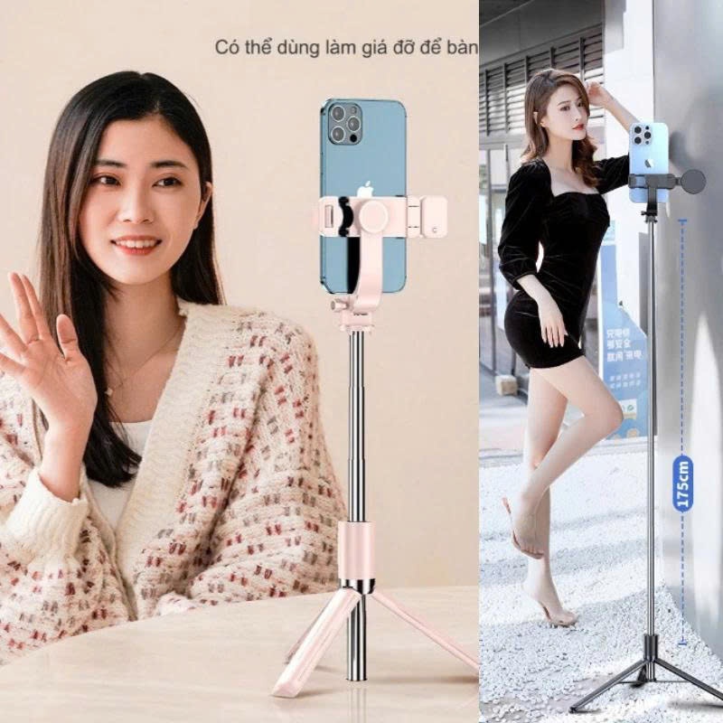 Gậy chụp ảnh 3 chân 1m7 có đèn led kim Tripod điện thoại kèm remote bluetooth quay video, selfie, tự sướng từ xa xếp gọn