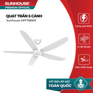 Quạt trần 5 cánh SUNHOUSE APEX APF7668W - Tiết kiệm điện, đảo chiều quay dùng 4 mùa