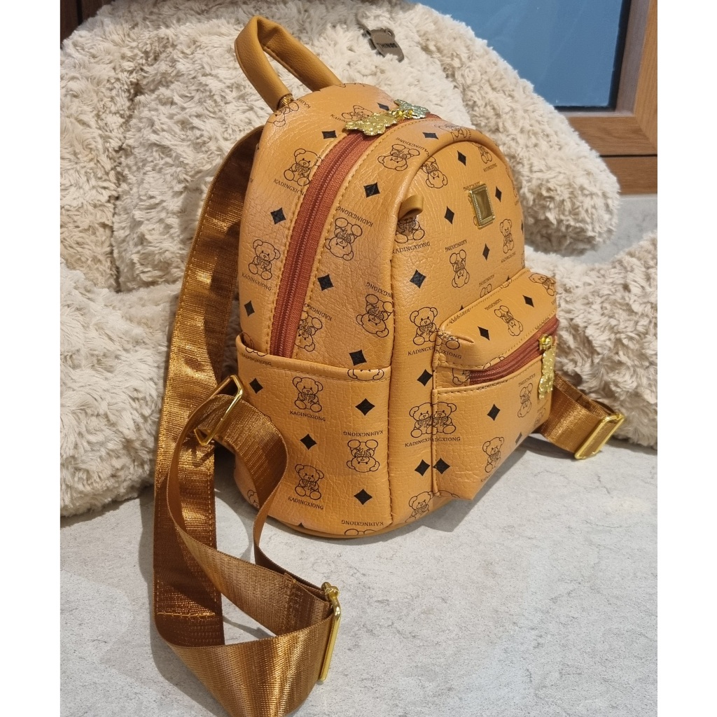 Balo Nữ QC Gấu Da PU Màu Nâu Bò Size 38 Và 28 Gọn Phong Cách Trẻ Trung Đi Học Đi Làm Đi Chơi