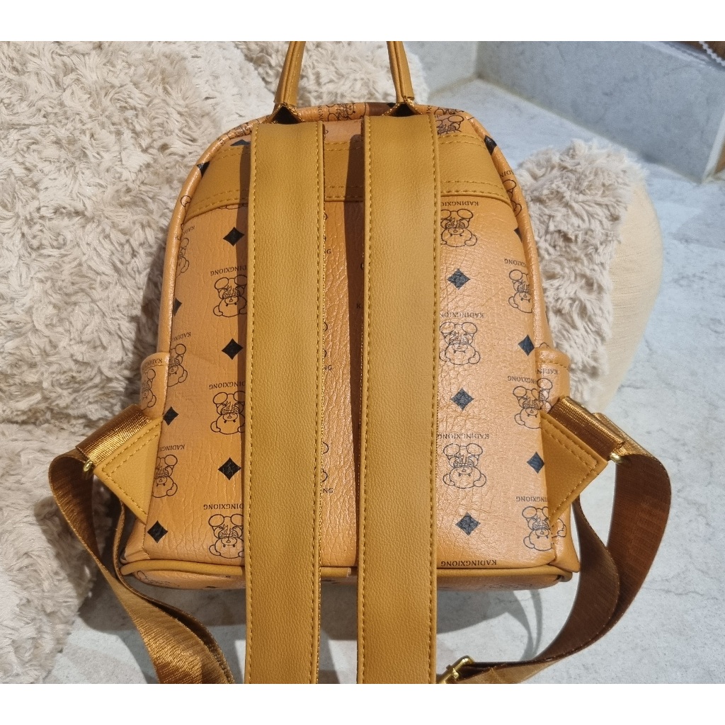 Balo Nữ QC Gấu Da PU Màu Nâu Bò Size 38 Và 28 Gọn Phong Cách Trẻ Trung Đi Học Đi Làm Đi Chơi