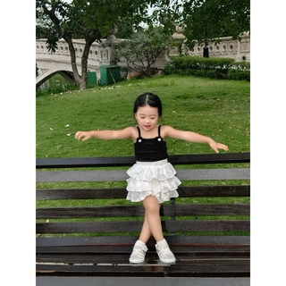 ÁO 2 DÂY HOA XINH CHO BÉ GÁI màu đỏ/ màu đen ( chỉ áo)