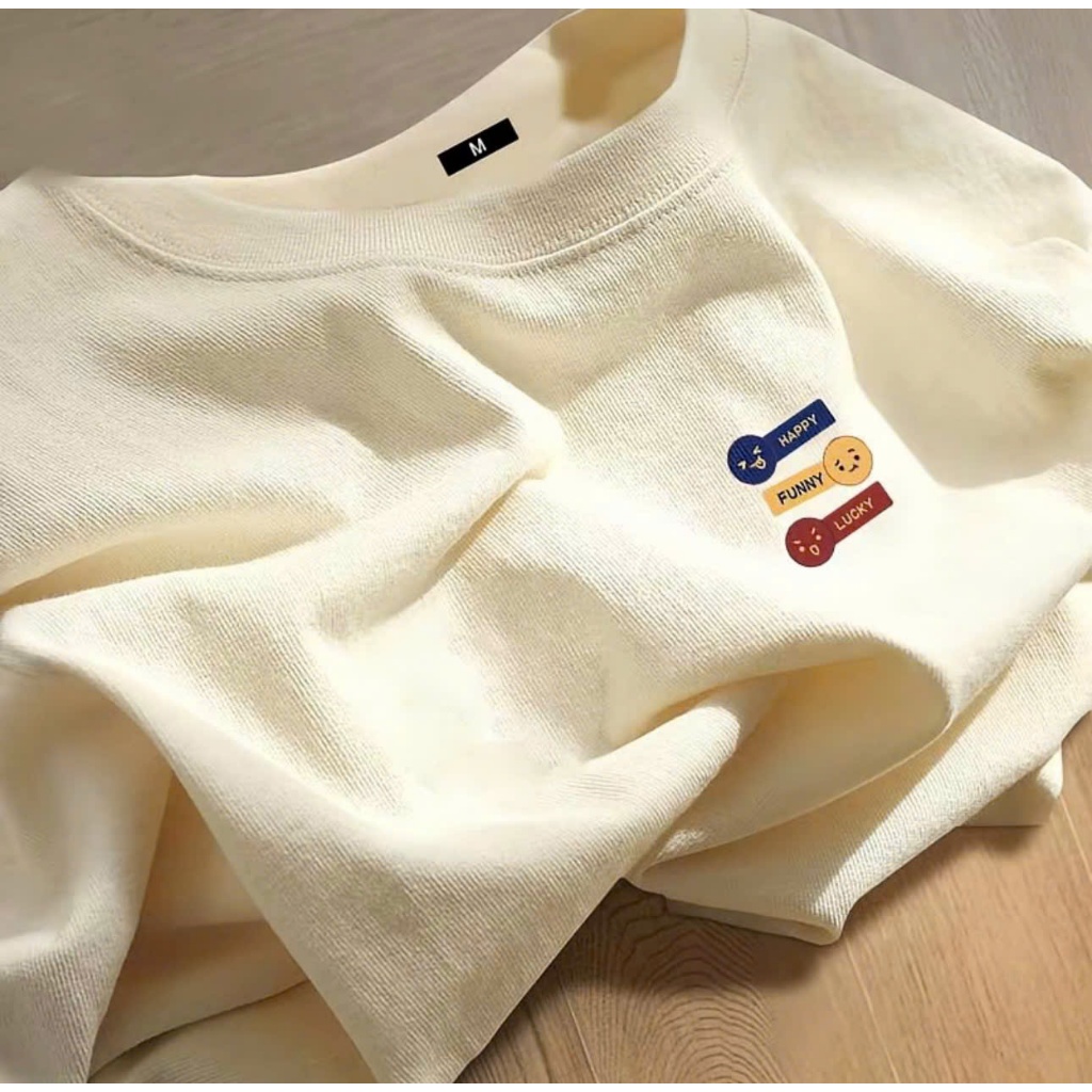 [Peinn] Áo phông unisex form rộng, siêu đẹp, siêu cá tính chất cotton khô - sticker happy siêu cool