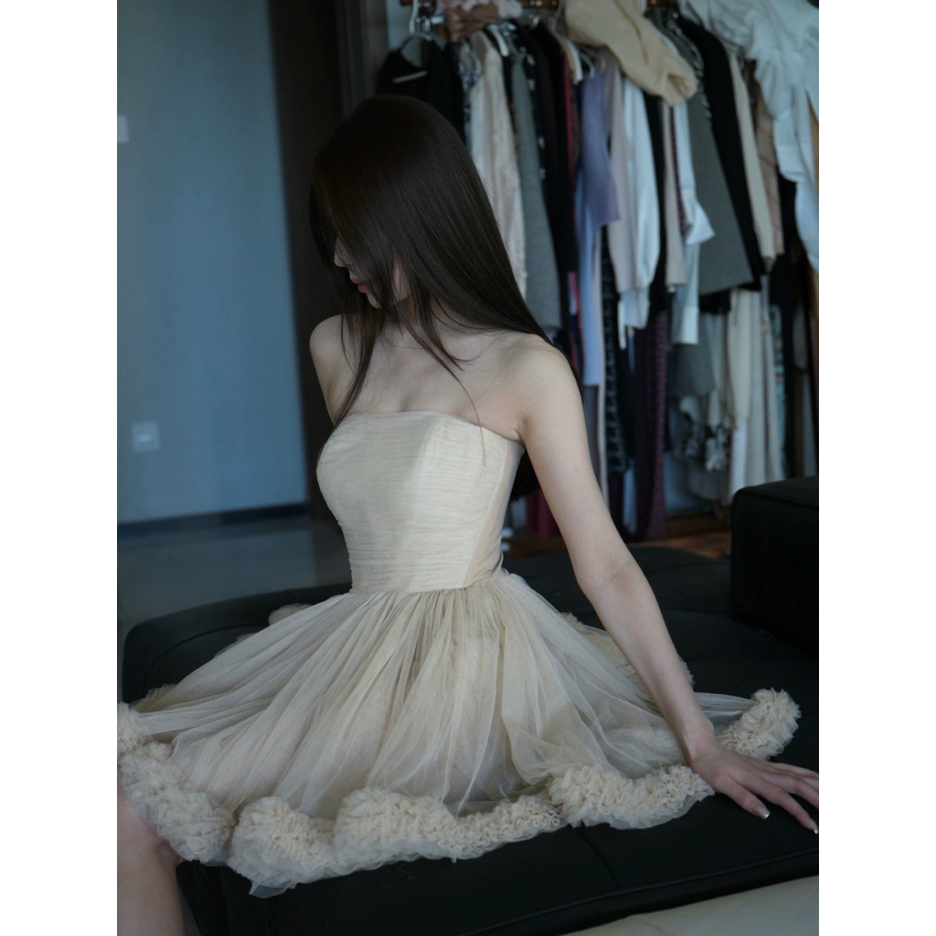 Đầm quây corset lưới chân xoè bèo