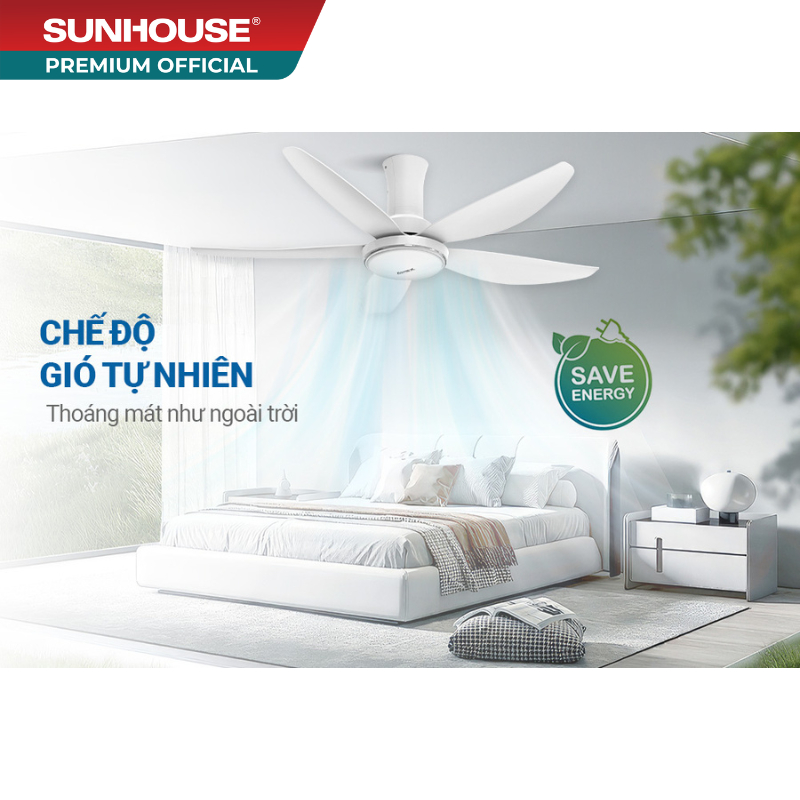Quạt trần 5 cánh có đèn SUNHOUSE APEX APF7676W - Tiết kiệm điện, đảo chiều quay, đèn LED 3 màu