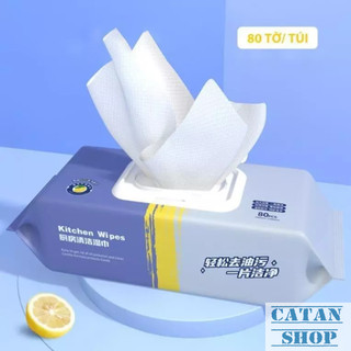Bịch 80 Khăn Uớt Lau Bếp, Giấy Uớt Vệ Sinh Nhà Bếp 80 Tờ Siêu Dày Dặn Có Sẵn Dung Dịch Tẩy Rửa