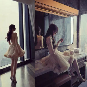 Đầm quây corset lưới chân xoè bèo