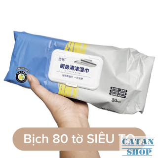 Bịch 80 Khăn Uớt Lau Bếp, Giấy Uớt Vệ Sinh Nhà Bếp 80 Tờ Siêu Dày Dặn Có Sẵn Dung Dịch Tẩy Rửa