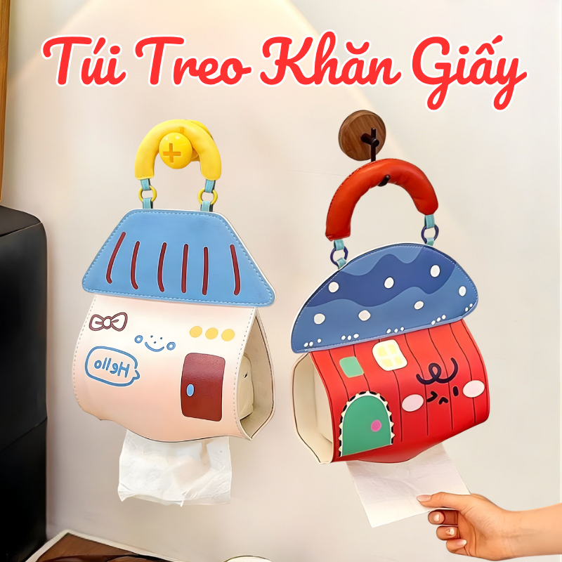 Túi Treo Khăn Giấy Da PU Chống Nước – Hộp Đựng Giấy Treo Tường Đa Năng Cho Mọi Loại Giấy