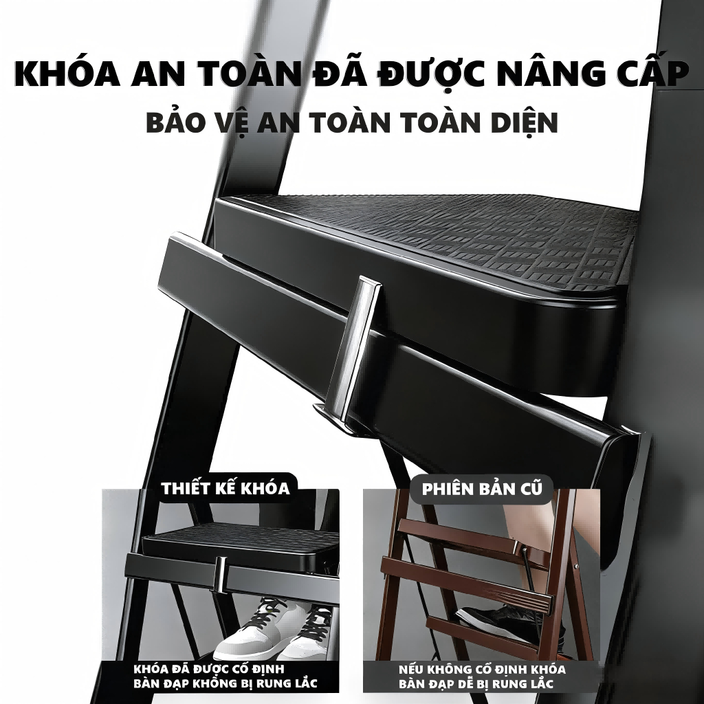 Thang Chữ A Gấp Gọn Thang Nhôm Gấp Gọn Thép Chịu Lực Tải Trọng 500kg  4-8 Bậc Bảo hành 2 năm