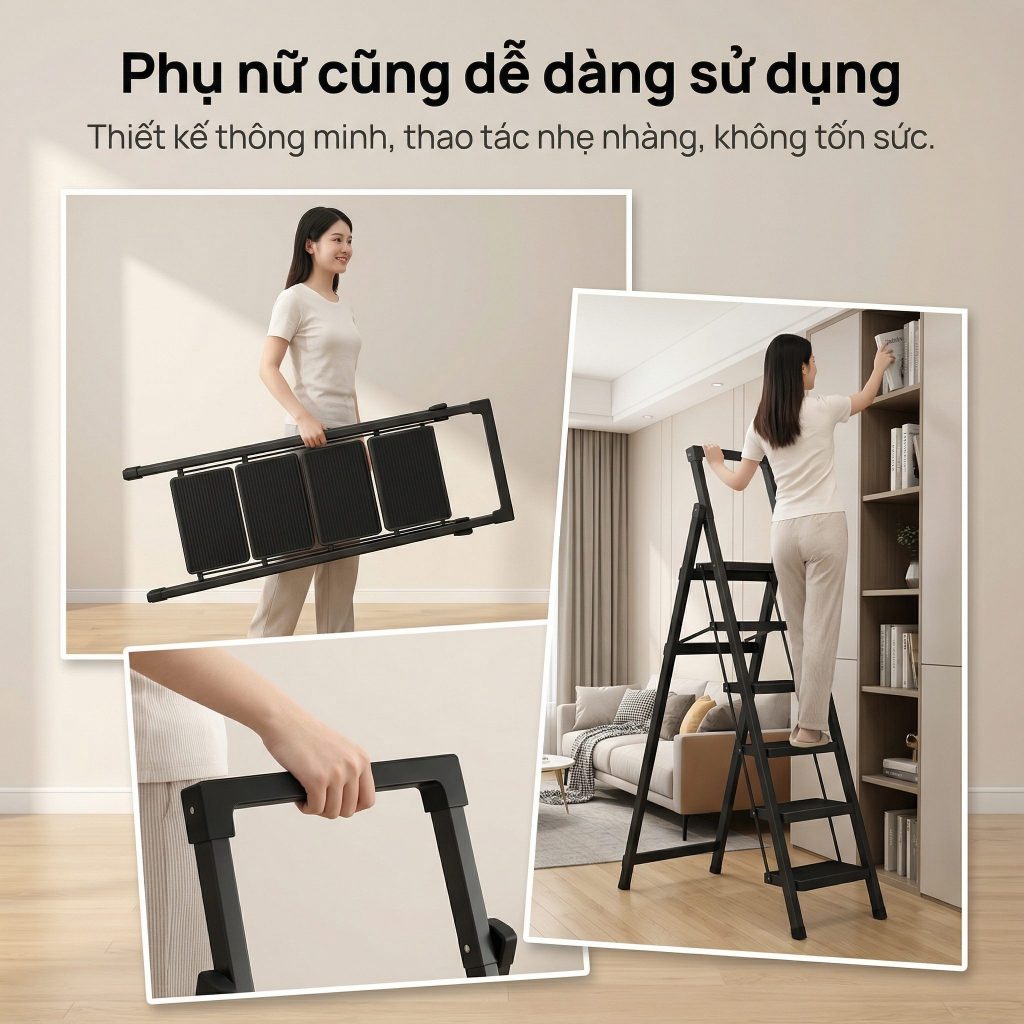 Thang Chữ A Gấp Gọn Thang Nhôm Gấp Gọn Thép Chịu Lực Tải Trọng 500kg  4-8 Bậc Bảo hành 2 năm