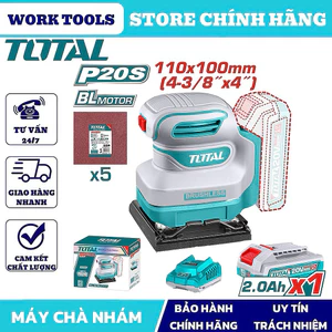 TOTAL Máy chà nhám vuông dùng pin 20V kèm pin sạc TSHSLI2014 / TSHSLI20141 / TSHSLI20241 / TSHSLI2024