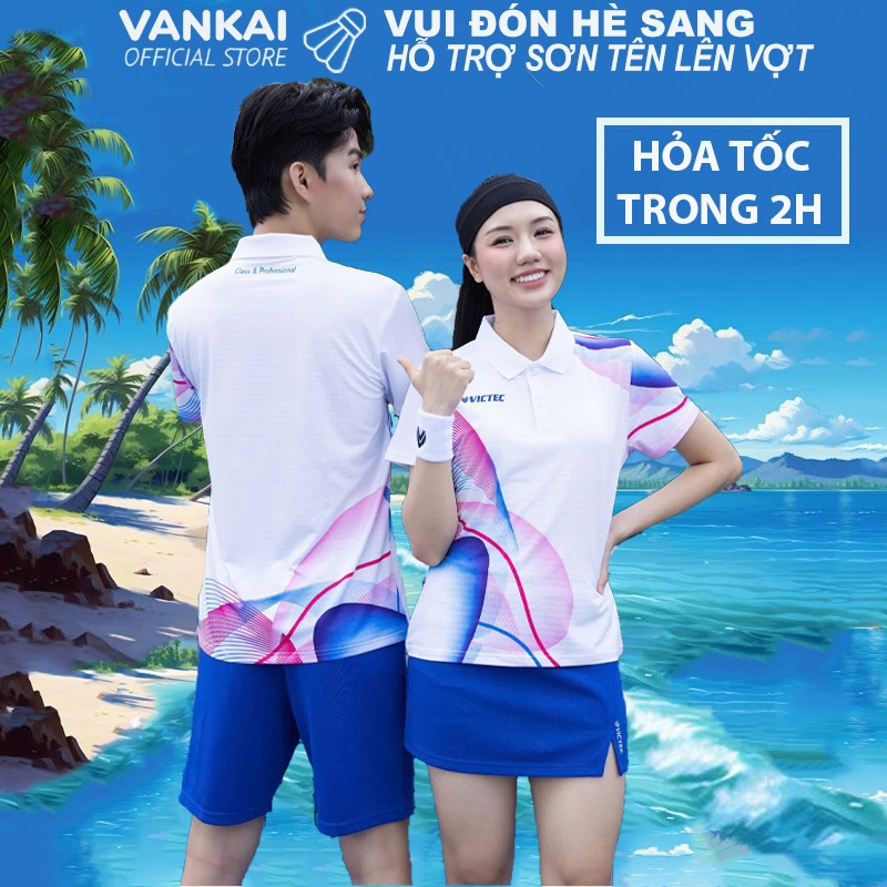 Áo cầu lông Victec chính hãng chất vải thoáng mát co giãn 4 chiều, thấm hút mồ hôi cực tốt
