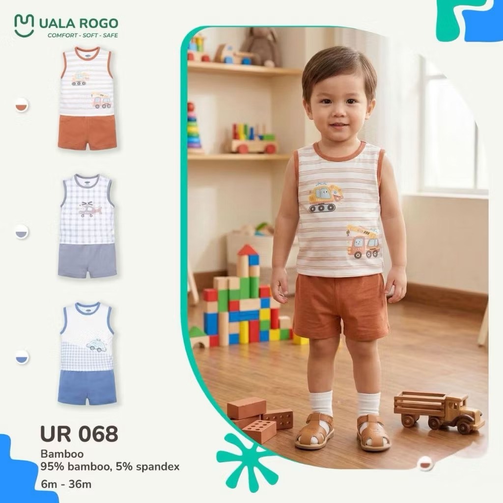 (6,5-16kg, 6-36M) Bộ Ba Lỗ Thoáng Mát Uala Rogo Cho Bé UR067 UR498 UR2192 UR056 UR055 UR068 UR072