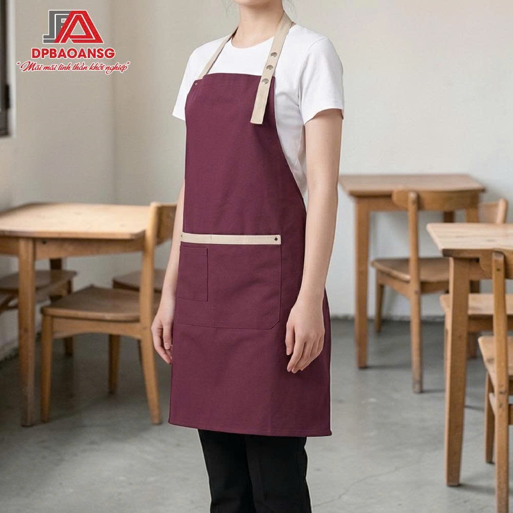 Tạp Dề Quán Cafe Vải Kaki Phối Màu Đẹp Cho Nhân Viên Phục Vụ, Pha Chế, Bếp - Có Túi Tiện Dụng