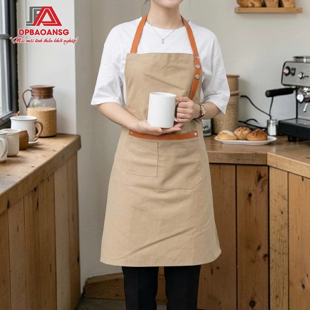 Tạp Dề Quán Cafe Vải Kaki Phối Màu Đẹp Cho Nhân Viên Phục Vụ, Pha Chế, Bếp - Có Túi Tiện Dụng