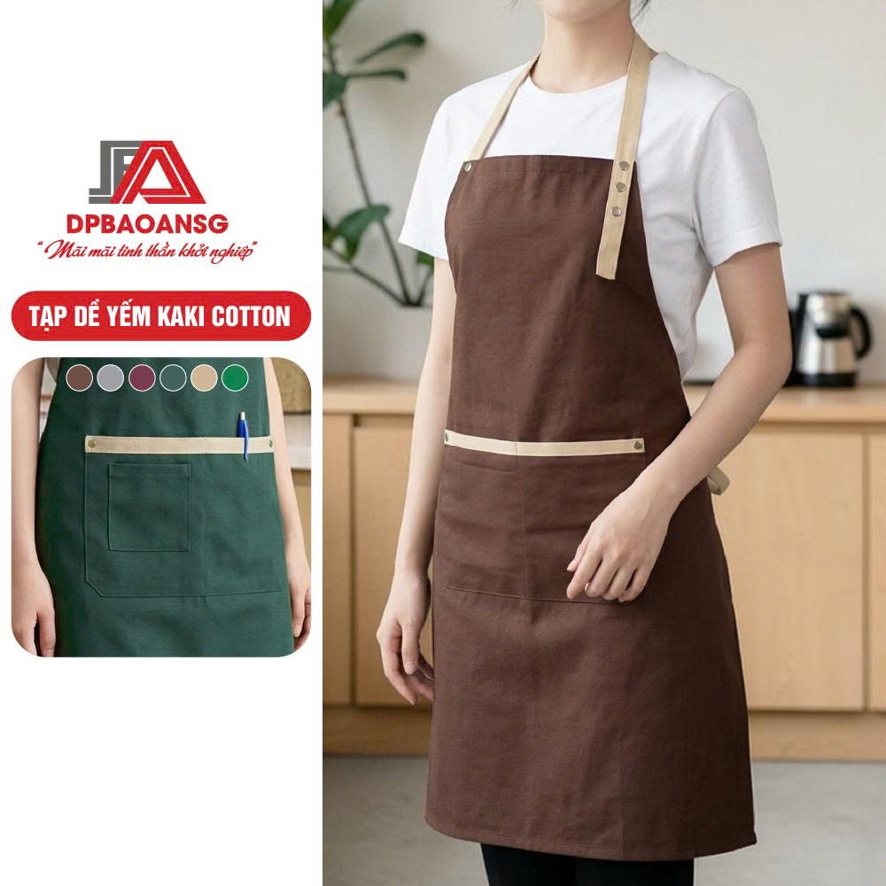 Tạp Dề Quán Cafe Vải Kaki Phối Màu Đẹp Cho Nhân Viên Phục Vụ, Pha Chế, Bếp - Có Túi Tiện Dụng