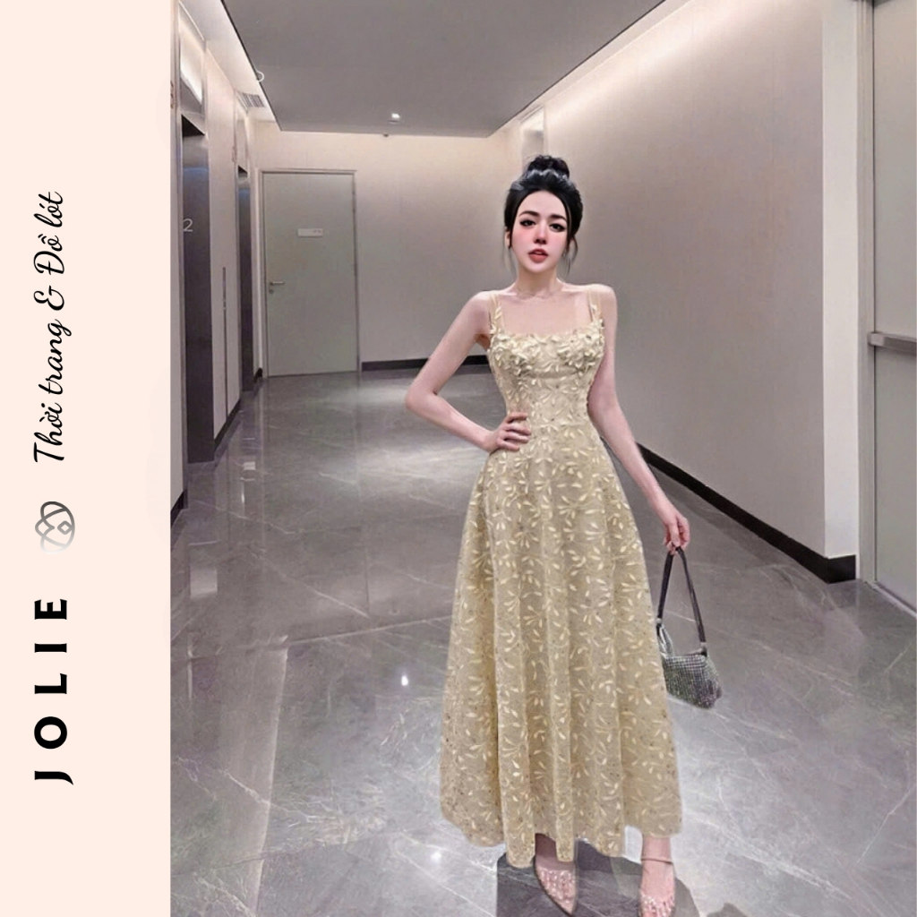 Đầm Hai Dây Dáng Xòe JOLIE – Váy Ren Hoa Nổi Cao Cấp Sang Trọng Dự Tiệc (Kèm Ảnh Thật)