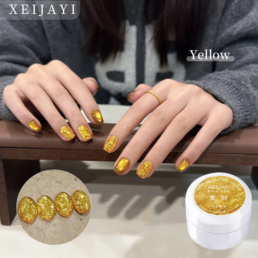 XEIJAYI 5g - Sơn móng tay dạng gel nhũ vàng, lâu trôi, lấp lánh và rực rỡ