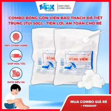 COMBO Bông Gòn Viên Bảo Thạch Đã Tiệt Trùng (Túi 50g) - Bông Viên Y Tế Tiện Lợi, An Toàn Cho Bé