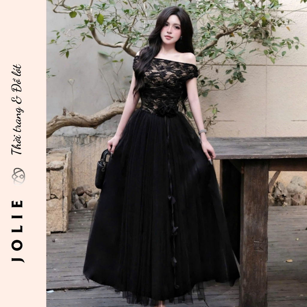 Váy Trắng Dự Tiệc JOLIE – Đầm Trễ Vai Phối Tulle Xòe Phồng Đính Hoa Thủ Công Sang Trọng