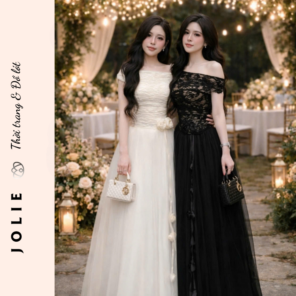 Váy Trắng Dự Tiệc JOLIE – Đầm Trễ Vai Phối Tulle Xòe Phồng Đính Hoa Thủ Công Sang Trọng