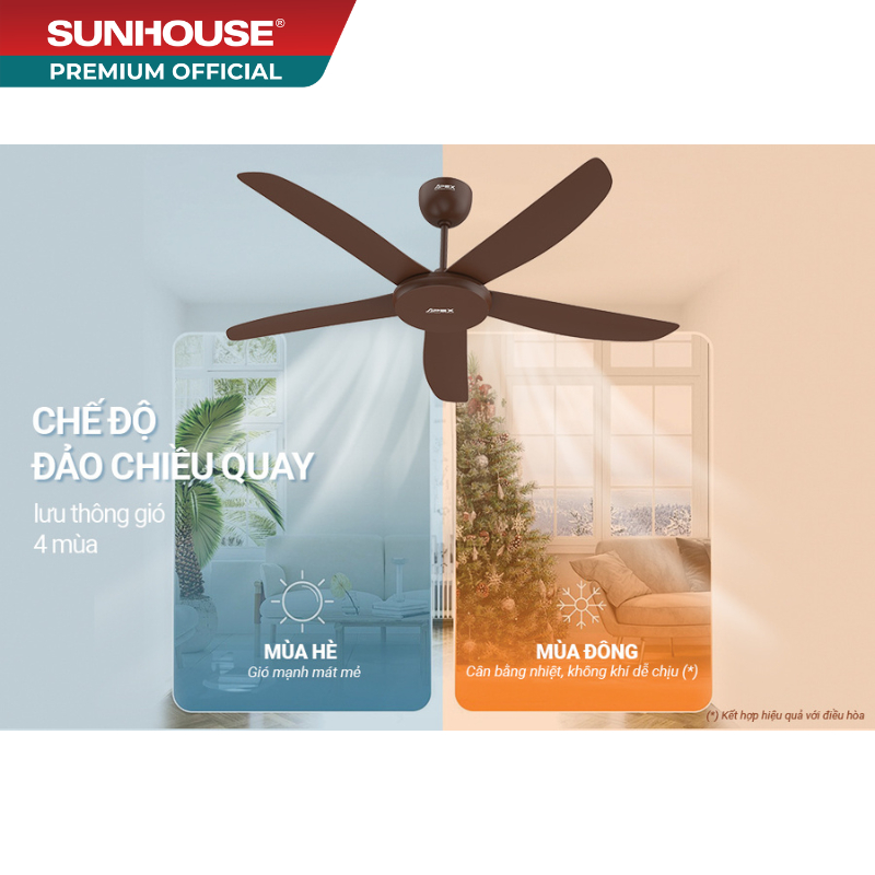 Quạt trần 5 cánh SUNHOUSE APEX APF7665B - Tiết kiệm năng lượng, 7 chế độ gió, đảo chiều quay