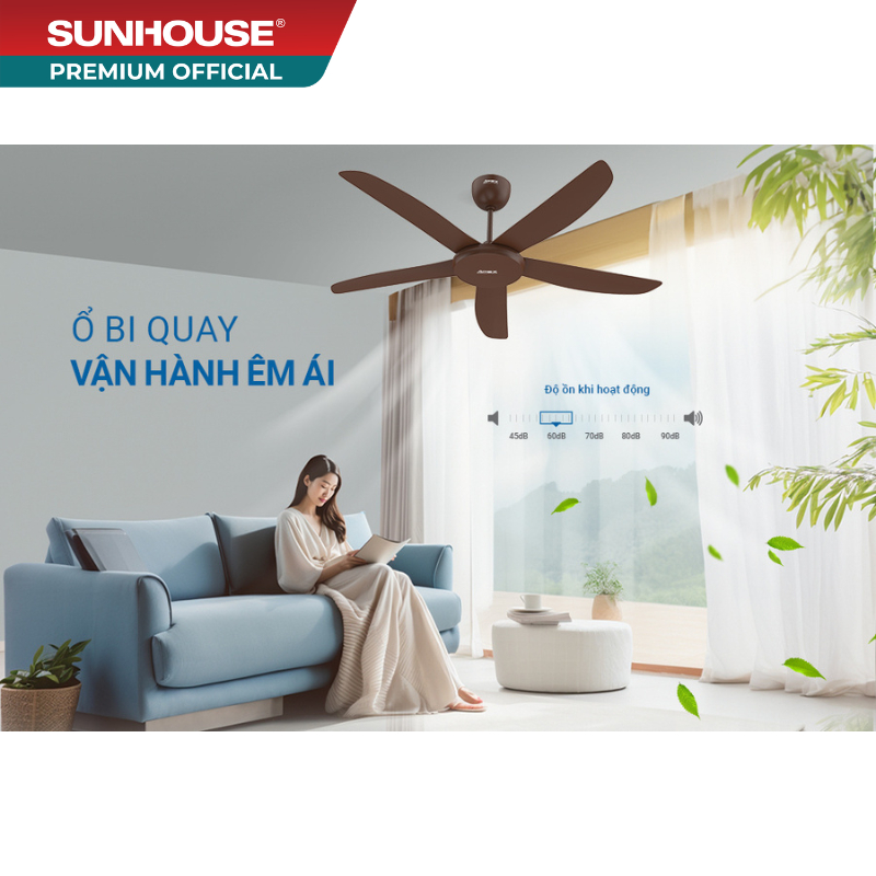 Quạt trần 5 cánh SUNHOUSE APEX APF7665B - Tiết kiệm năng lượng, 7 chế độ gió, đảo chiều quay
