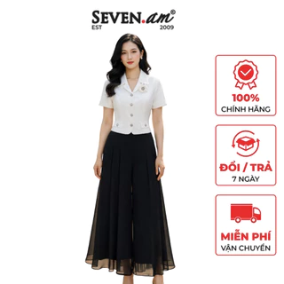 Quần suông đen chiffon ống rộng bay nhẹ thanh lịch thời trang nữ Seven.AM B850128I