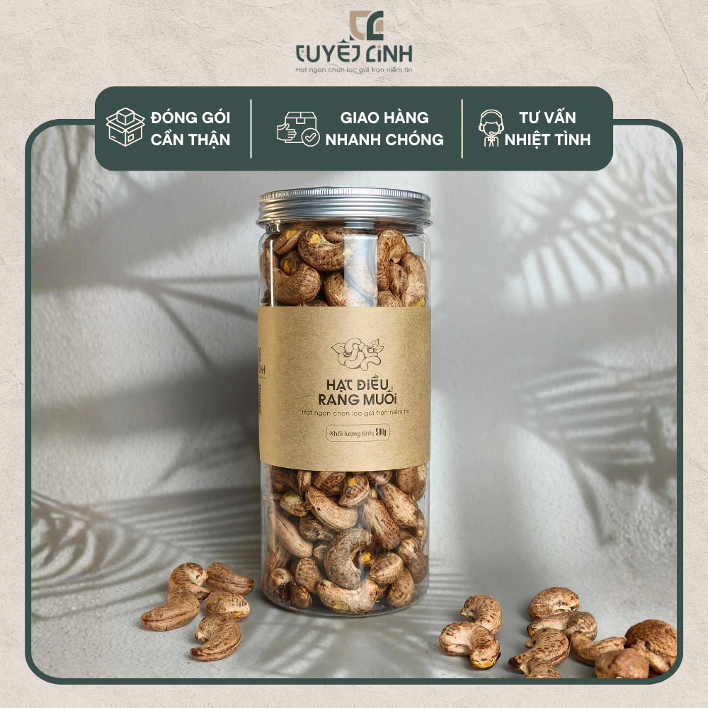 Hạt Điều Rang Muối Tuyết Linh Hộp 500g Loại A+ Size Cồ Hạt Dinh Dưỡng Giòn Béo Tự Nhiên, Quà Biếu Ca