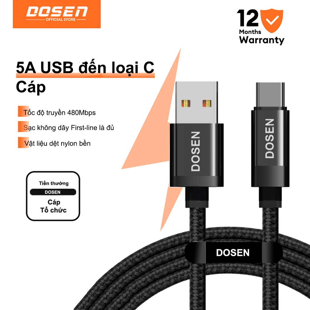 DOSEN PRO Cáp USB loại C 5A cho công nghệ sạc nhanh và sạc nhanh cho Huawei / Xiaomi