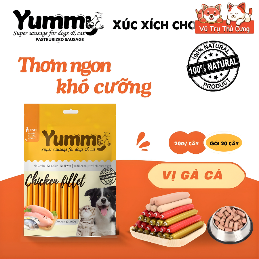 Xúc Xích Cho Chó Mèo Taotaopet / Yummy (Bịch 20 Cây)